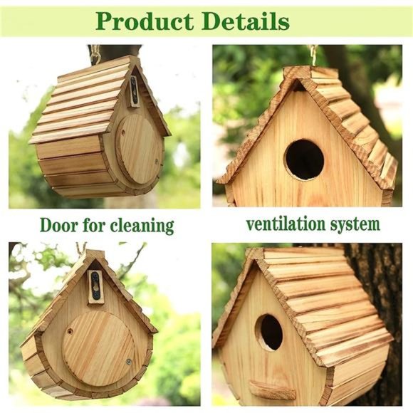 1 STARSWR Bird House for Outside,Outdoor Bird Houses  Bird House for Outside,Outdoor Bird Houses, Natural Wooden Bird Hut Clearance